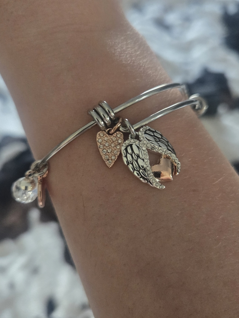jcpenney Two-Tone Angel Wing and Crystal Heart Charm Bracelet